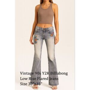 Y2K Boho Billabong Low Rise Embroidered Jeans VTG 90s Flared Light Wash 30x33